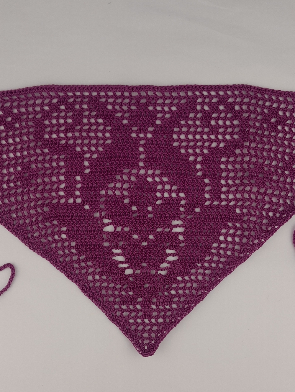 Handcrafted Crochet Purple Filet Dragonfruit Head Bandana Kerchief Tie Back - Picture 2 of 8